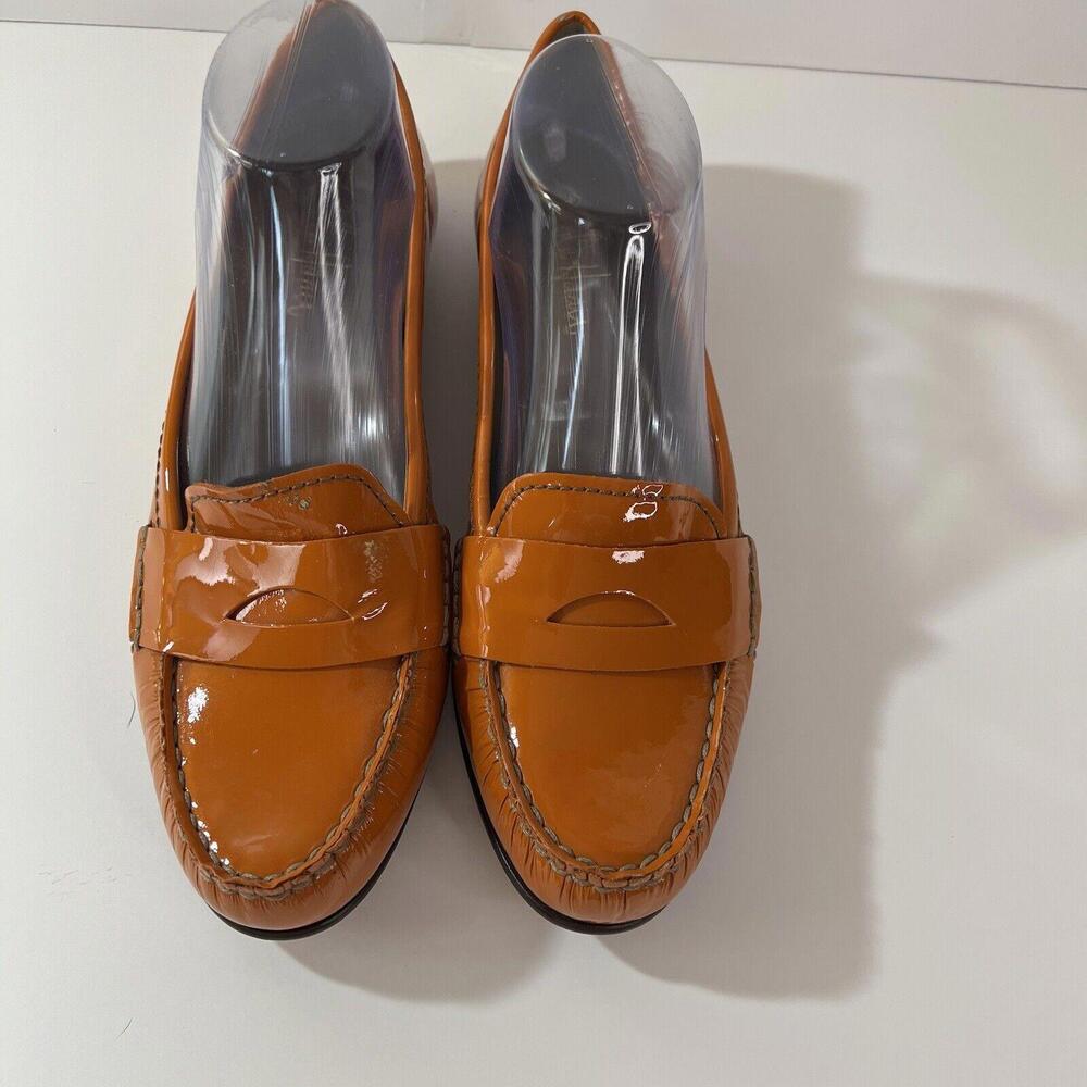 Cole Haan Loafers Womens Size 9.5 B Orange Patent Leather Penny Loafer Flats